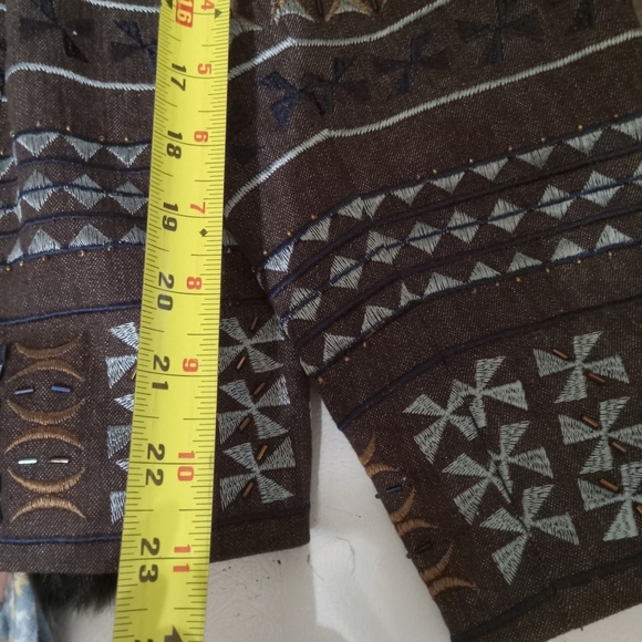 COLDWATER CREEK Blazer Brown Denim Blue Embroidery, Gems, Beaded Size 16/42 - Picture 13 of 14